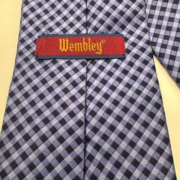 Vintage Wembley Necktie Mens Blue Geometric 100% Silk Tie Modern Tie Classic - Picture 7 of 8